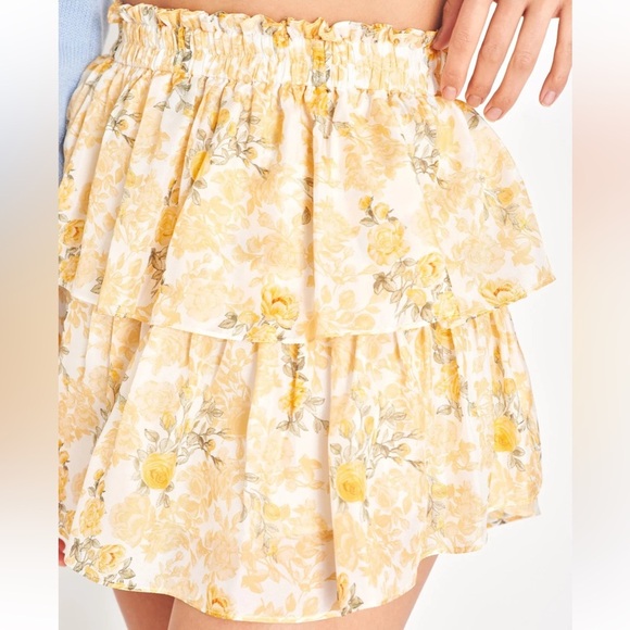 Love Shack Fancy Ruffle Silk Mini Skirt Lemon Daydream Size XS New Without Tags - Picture 2 of 7